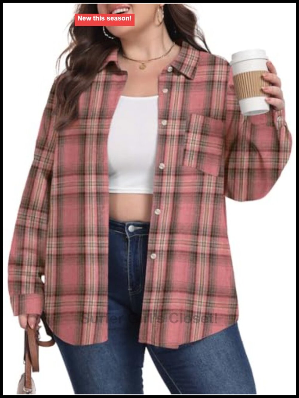 Plus Size Flannel Plaid Button Down Shirt Cotton Blend Relaxed Fit